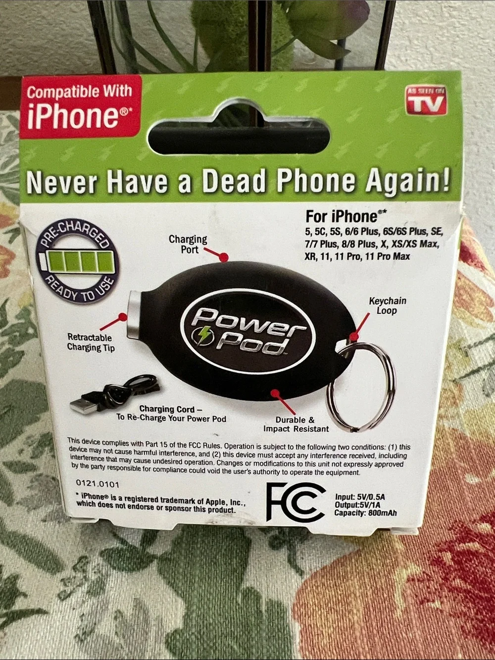 Ontel Power Pod Emergency Phone Charger Keychain - Black -